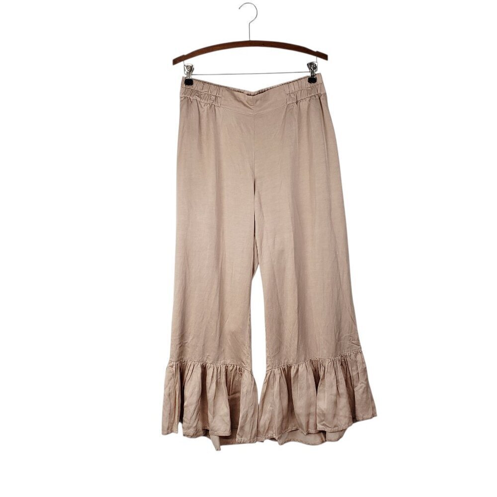 Bitte Kai Rand NWT Champagne Satin Ruffle Hem Pull On Cropped Pants Womens M